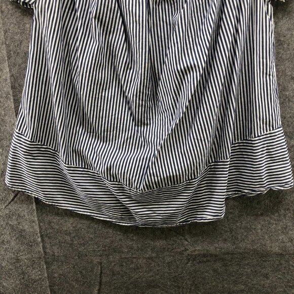 Ava & Viv Short Sleeve Blouse Womens 1X Blue White Stripe Off Shoulder Cotton - Picture 4 of 9